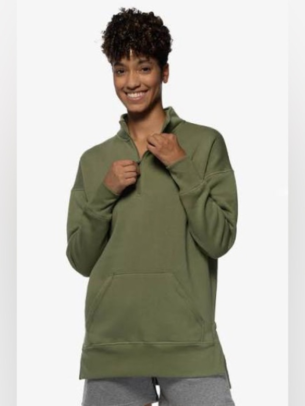 Jolyn Maisy 1/4 Zip Fleece Pullover Side Slit Sweatshirt in BLACK Size: Small